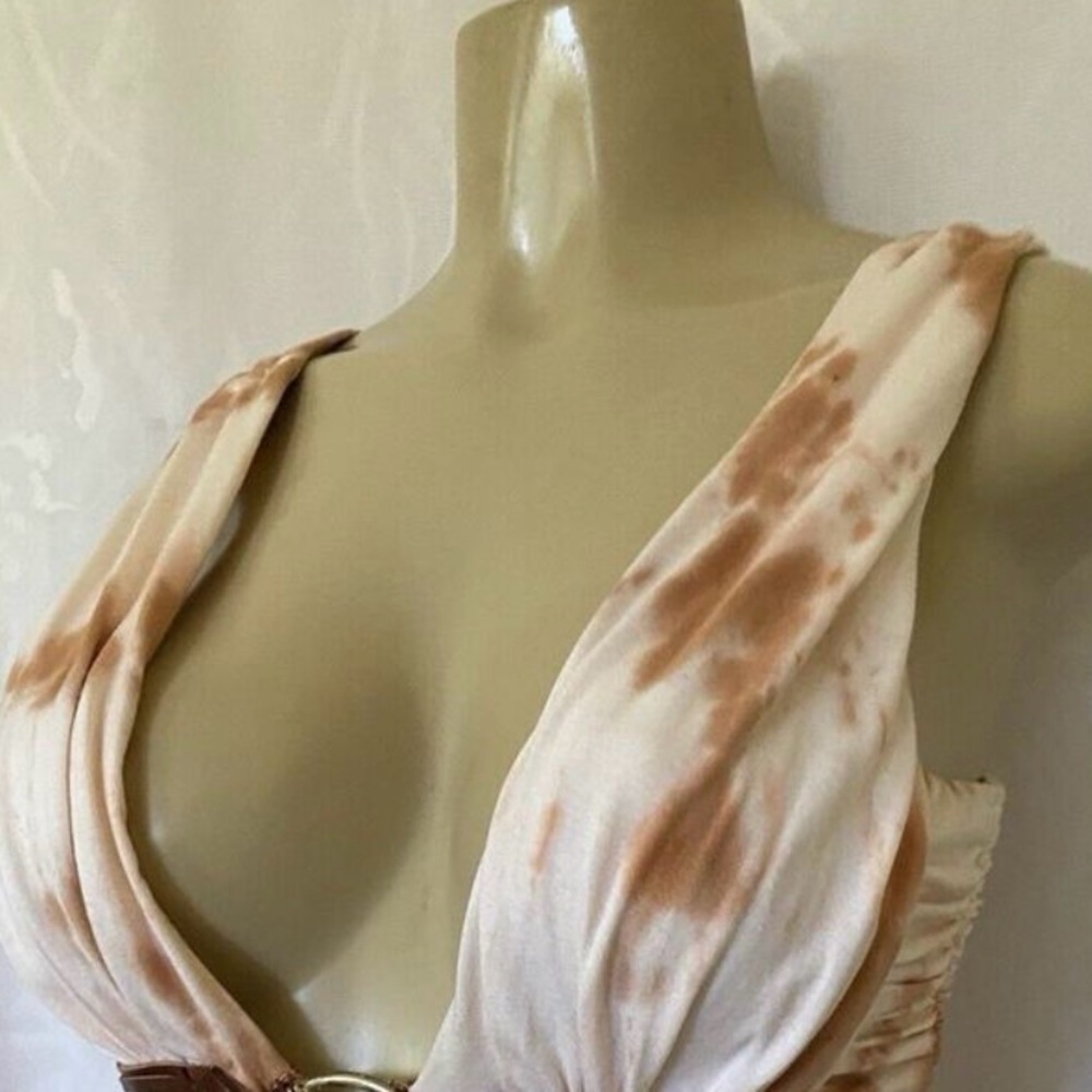 SKY Dress Maxi V-neck Empire Waist Tie Dye Ombre Raw Leather Trim